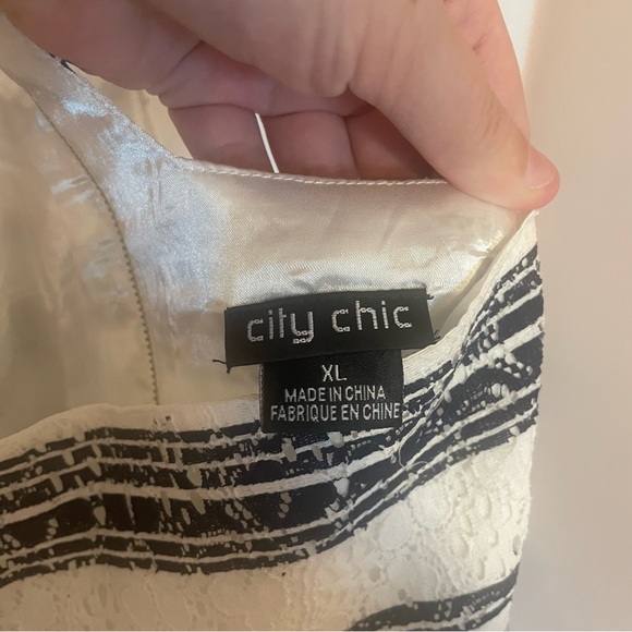 City Chic Blue and White Lace Detail Dress - Picture 9 of 9